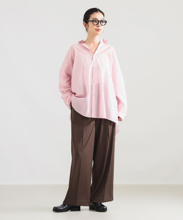 【+10%ポイントUP】AK+1 / コットンボイル ストライプ シャツ Model：H165　Size：ONE SIZE