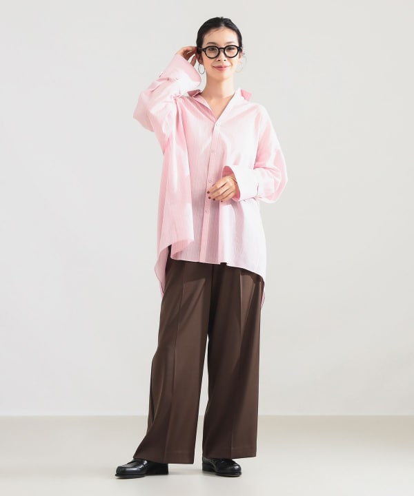【+10%ポイントUP】AK+1 / コットンボイル ストライプ シャツ Model：H165　Size：ONE SIZE