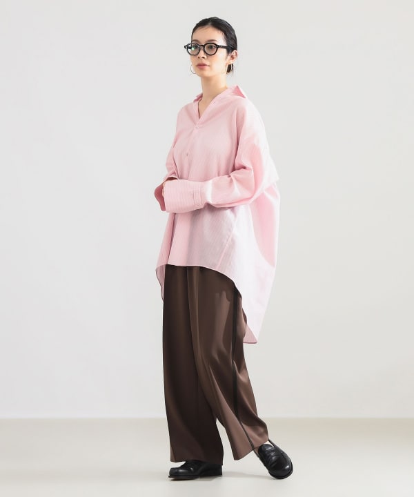 【+10%ポイントUP】AK+1 / コットンボイル ストライプ シャツ Model：H165　Size：ONE SIZE