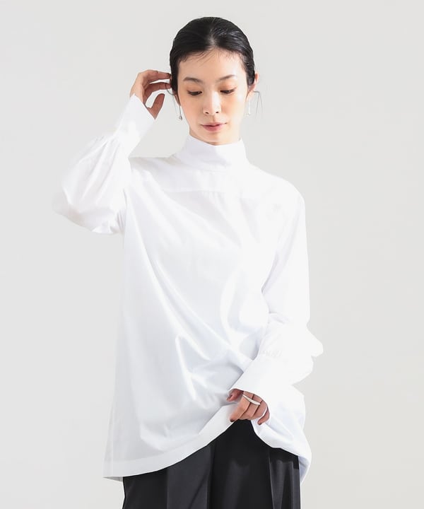 【+10%ポイントUP】AK+1 / シャンブレー ハイネック ブラウス Model：H165　Size：38
