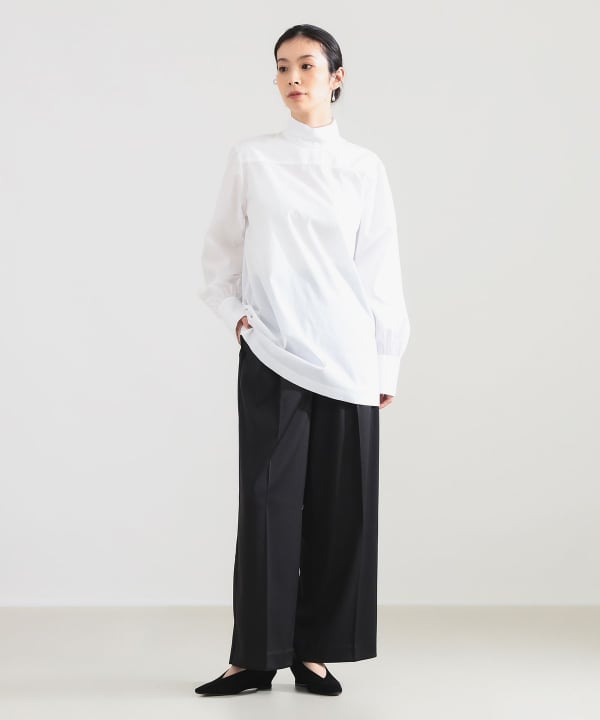 【+10%ポイントUP】AK+1 / シャンブレー ハイネック ブラウス Model：H165　Size：38