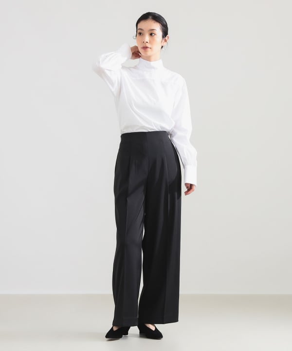 【+10%ポイントUP】AK+1 / シャンブレー ハイネック ブラウス Model：H165　Size：38