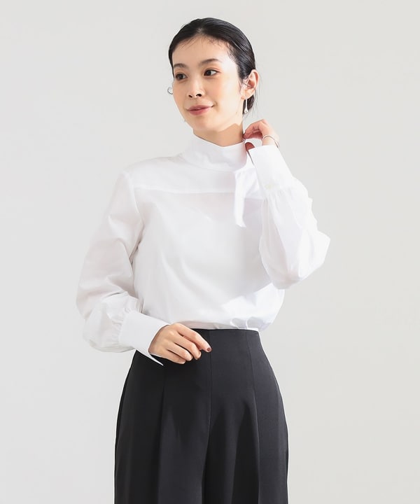 【+10%ポイントUP】AK+1 / シャンブレー ハイネック ブラウス Model：H165　Size：38