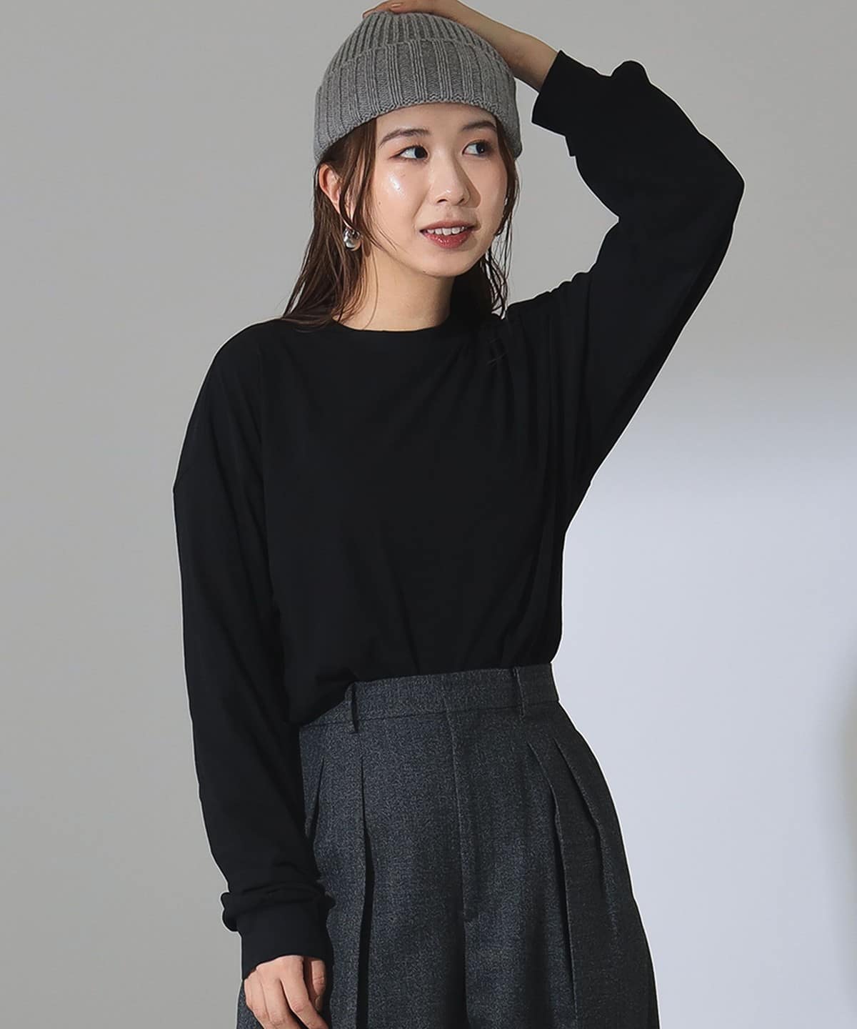ATON エイトン / オーバーサイズ ロングスリーブ Tシャツ Tシャツ・カットソー WOMEN BLACK 02 ATON エイトン / オーバーサイズ ロングスリーブ Tシャツ Tシャツ・カットソー WOMEN BLACK 02