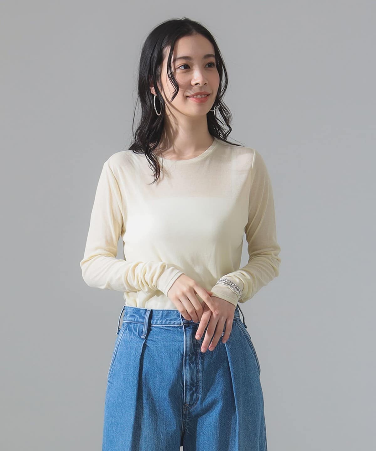 シアーコットン ロングスリーブT Tシャツ・カットソー WOMEN PANNA COTTA ONE SIZE シアーコットン ロングスリーブT Tシャツ・カットソー WOMEN PANNA COTTA ONE SIZE