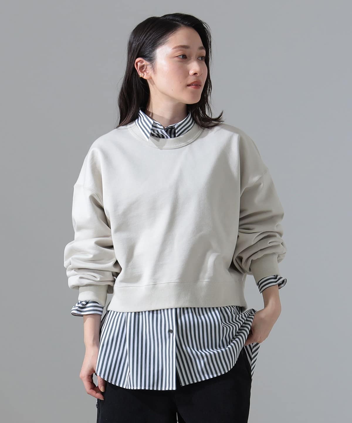 裏毛 クロップド プルオーバー Tシャツ・カットソー WOMEN GREIGE ONE SIZE 裏毛 クロップド プルオーバー Tシャツ・カットソー WOMEN GREIGE ONE SIZE