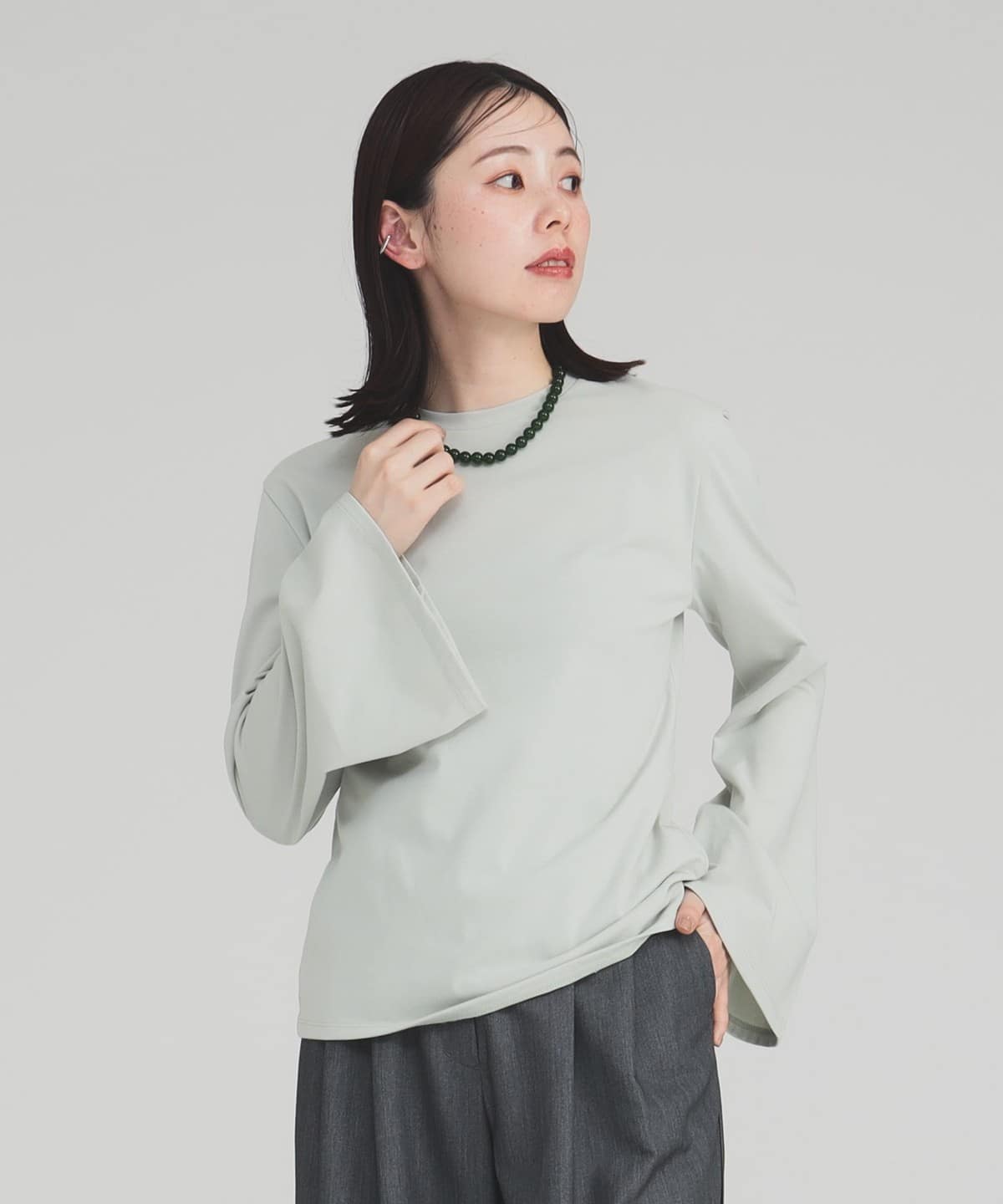 フレアスリーブ プルオーバー Tシャツ・カットソー WOMEN MINT. GREEN ONE SIZE フレアスリーブ プルオーバー Tシャツ・カットソー WOMEN MINT. GREEN ONE SIZE