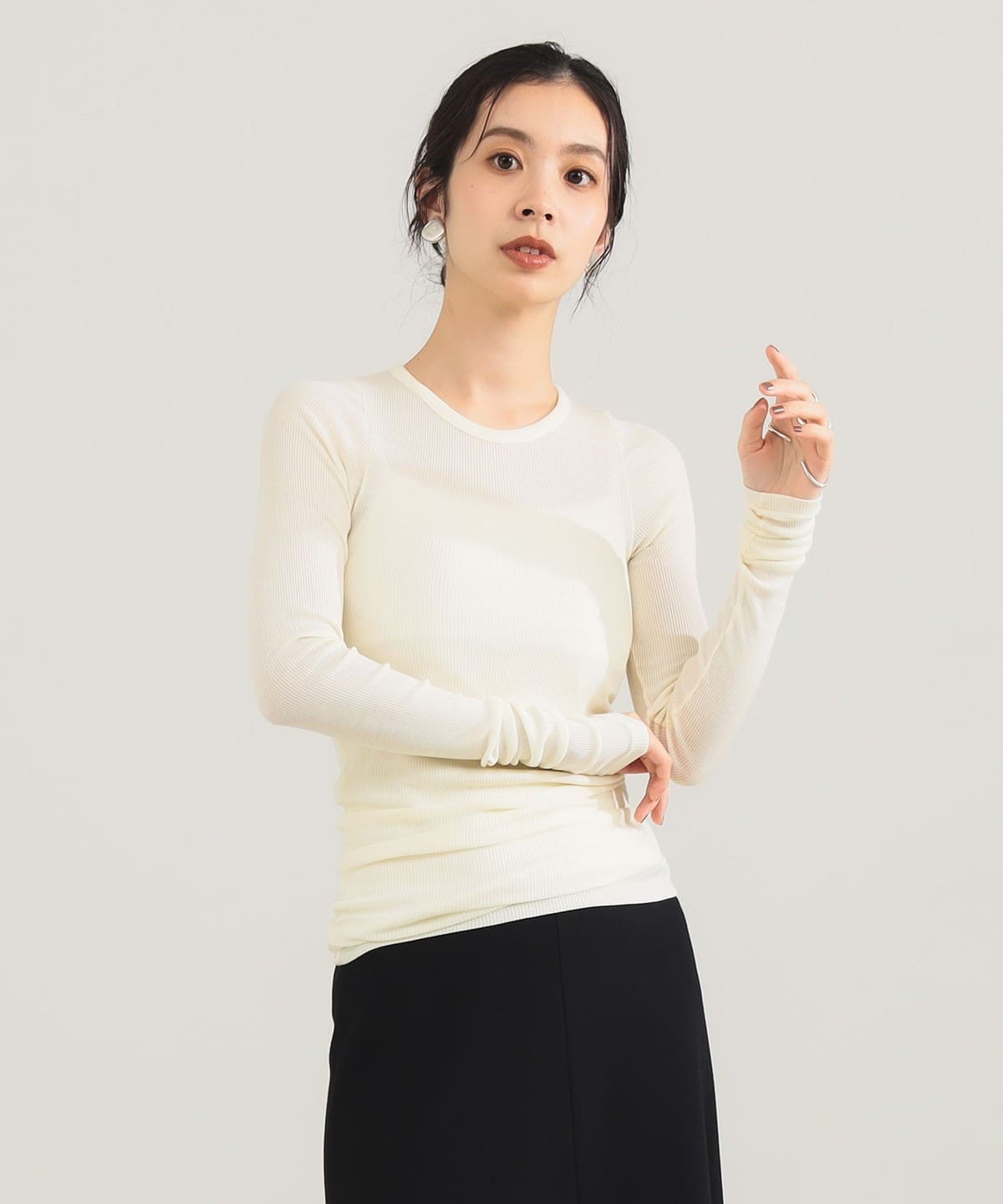 AURALEE オーラリー / WOOL SILK SOFT RIB LONG SLEEVE TEE Tシャツ・カットソー WOMEN IVORY 1 AURALEE オーラリー / WOOL SILK SOFT RIB LONG SLEEVE TEE Tシャツ・カットソー WOMEN IVORY 1