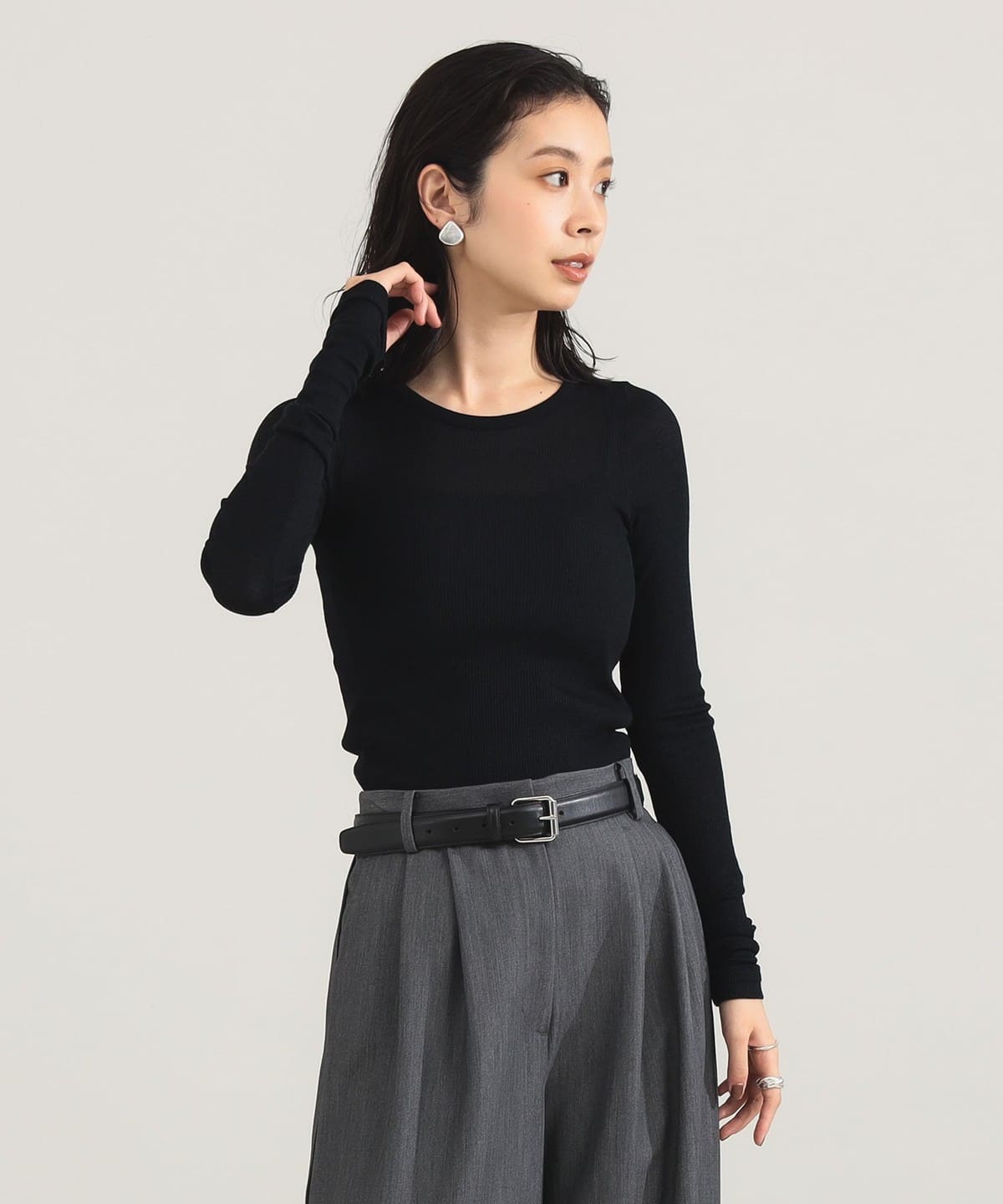 AURALEE オーラリー / WOOL SILK SOFT RIB LONG SLEEVE TEE Tシャツ・カットソー WOMEN BLACK 1 AURALEE オーラリー / WOOL SILK SOFT RIB LONG SLEEVE TEE Tシャツ・カットソー WOMEN BLACK 1