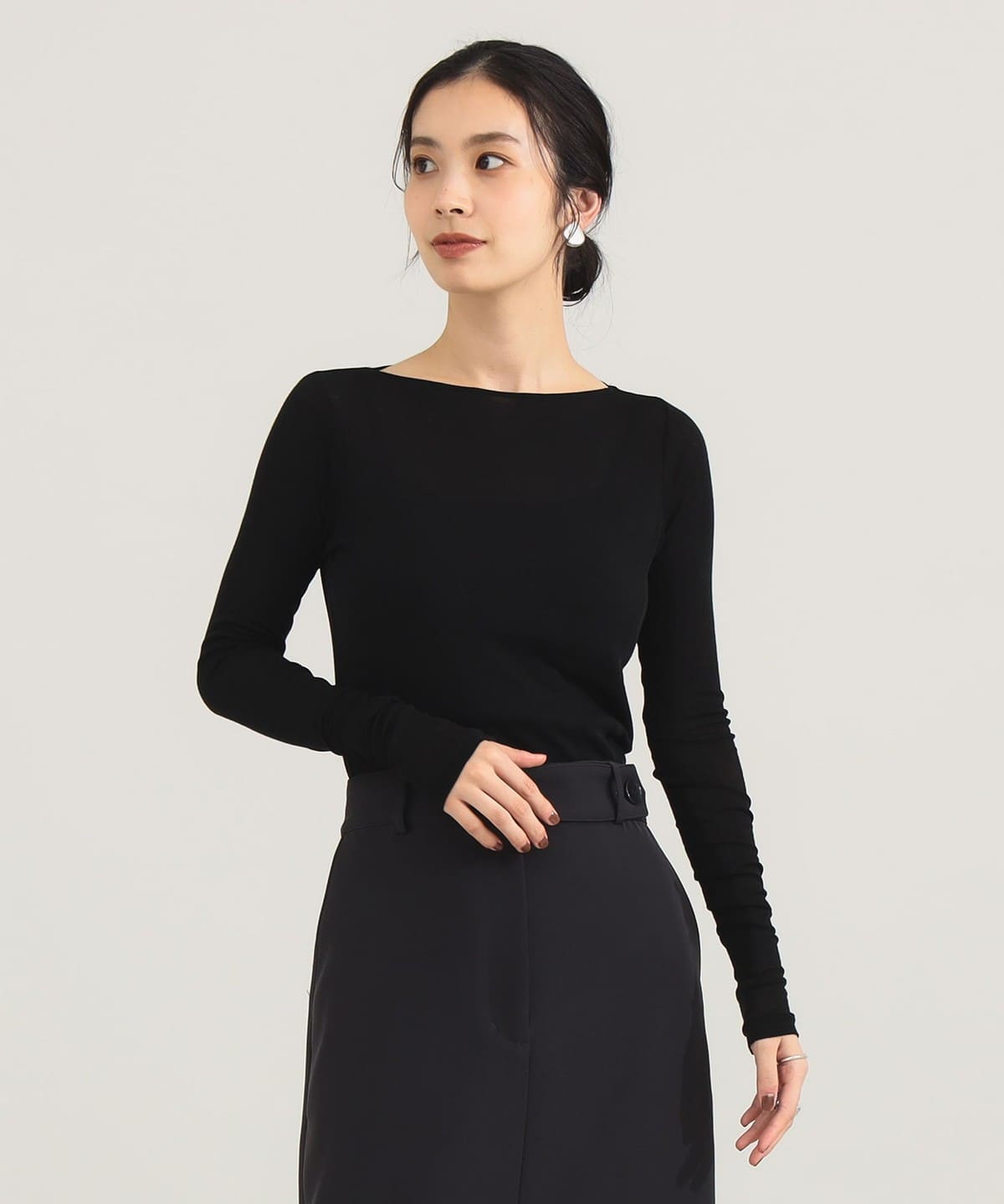 AURALEE オーラリー / SUPER HIGH GAUGE SHEER RIB BOAT NECK LONG SLEEVE TEE Tシャツ・カットソー WOMEN BLACK 1 AURALEE オーラリー / SUPER HIGH GAUGE SHEER RIB BOAT NECK LONG SLEEVE TEE Tシャツ・カットソー WOMEN BLACK 1
