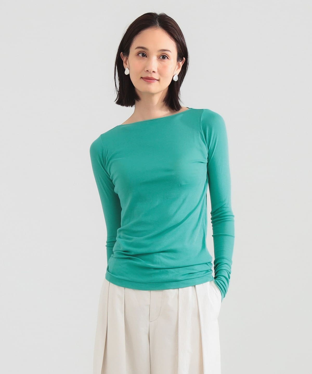 AURALEE オーラリー / SUPER HIGH GAUGE SHEER RIB BOAT NECK LONG SLEEVE TEE Tシャツ・カットソー WOMEN JADE GREEN 1 AURALEE オーラリー / SUPER HIGH GAUGE SHEER RIB BOAT NECK LONG SLEEVE TEE Tシャツ・カットソー WOMEN JADE GREEN 1