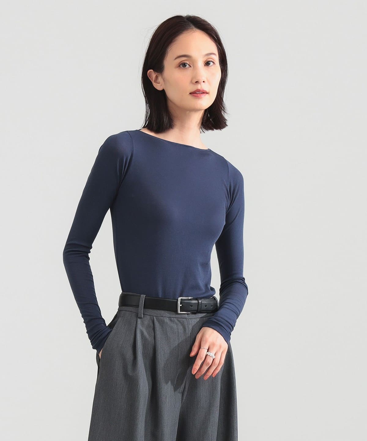 AURALEE オーラリー / SUPER HIGH GAUGE SHEER RIB BOAT NECK LONG SLEEVE TEE Tシャツ・カットソー WOMEN NAVY 1 AURALEE オーラリー / SUPER HIGH GAUGE SHEER RIB BOAT NECK LONG SLEEVE TEE Tシャツ・カットソー WOMEN NAVY 1
