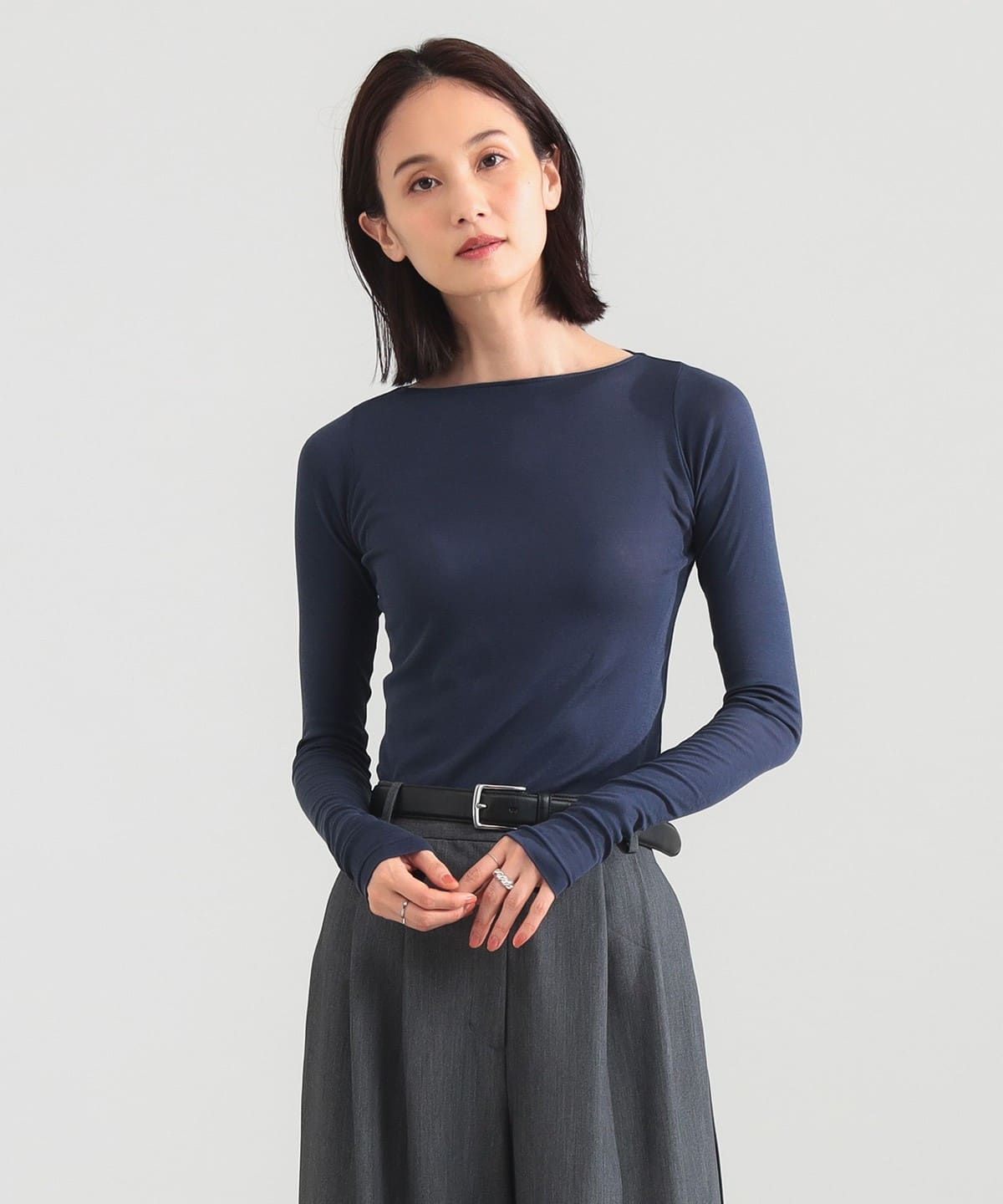 26SSオーラリー　シアーリブボートネックカットソー　トップス　ネイビー BEAMS SELECTION for WOMEN（ビームス セレクション for ウィメン