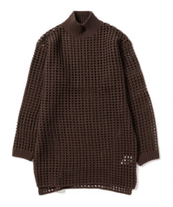 AURALEE / WOOL FELT YARN MESH KNIT MOCK NECK LONG PULLOVER