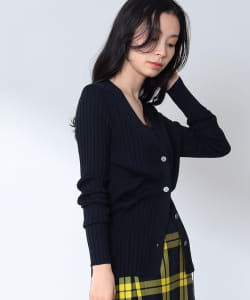 Demi-Luxe BEAMS / シルク リブ Vネック カーディガン
