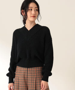 Demi-Luxe BEAMS / コットン アゼ編み Vネックニット
