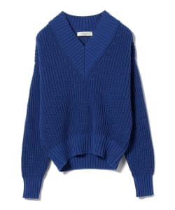 Demi-Luxe BEAMS / コットン アゼ編み Vネックニット