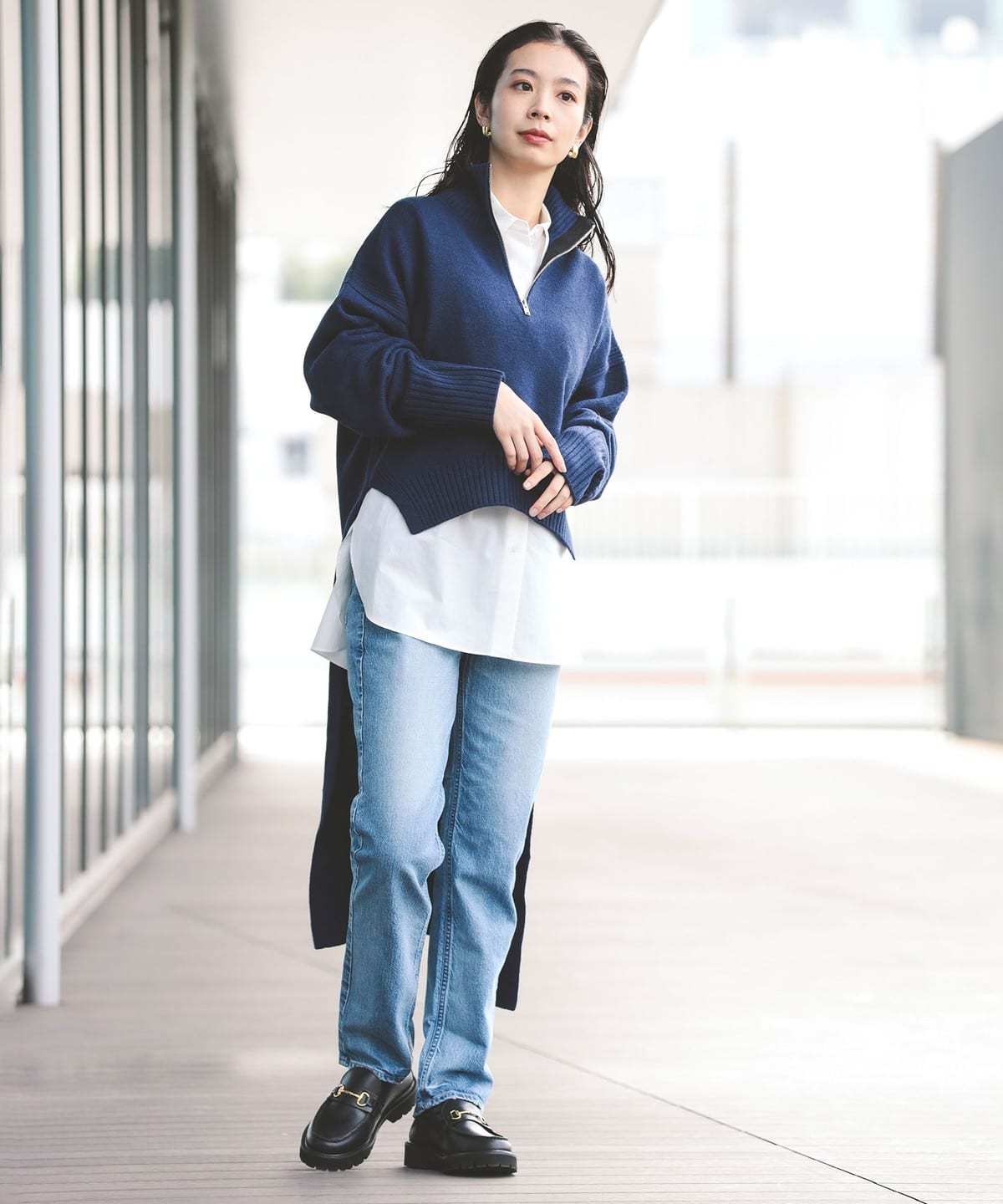 CINOH チノ / ウール ハーフジップ ニット トップス WOMEN 別注NAVY/BLACK 38 CINOH チノ / ウール ハーフジップ ニット トップス WOMEN 別注NAVY/BLACK 38