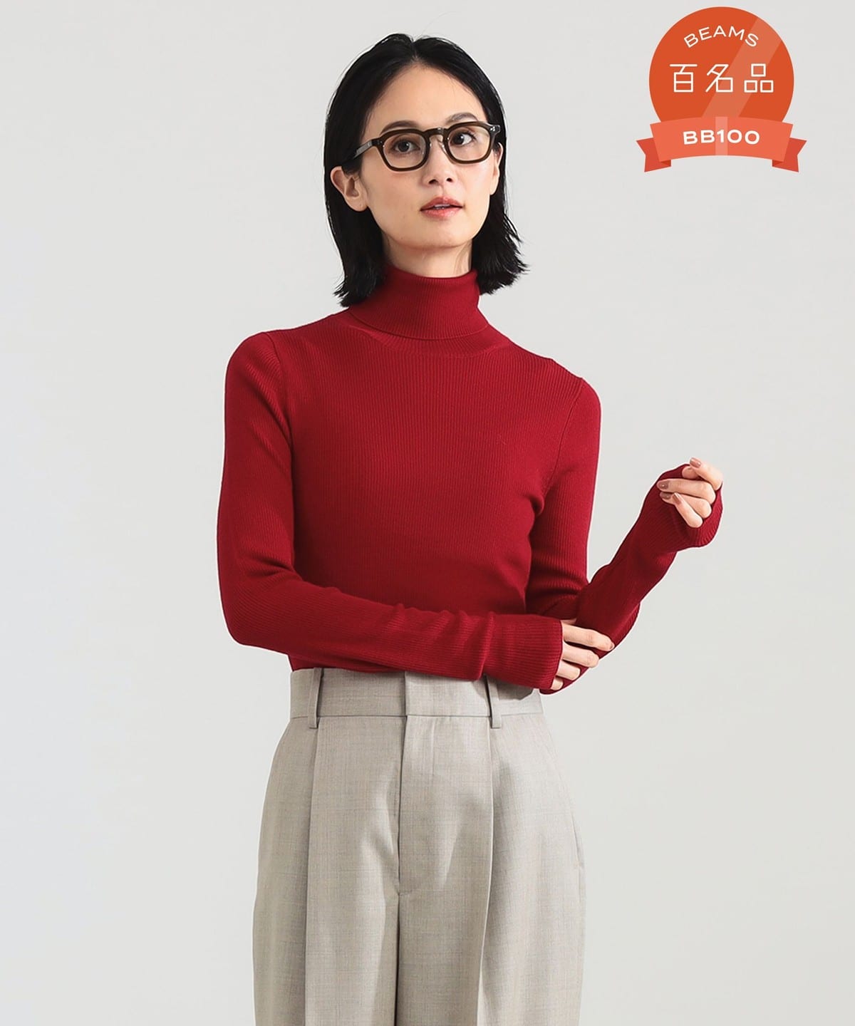 リブ タートルネックニット トップス WOMEN RED ONE SIZE リブ タートルネックニット トップス WOMEN RED ONE SIZE