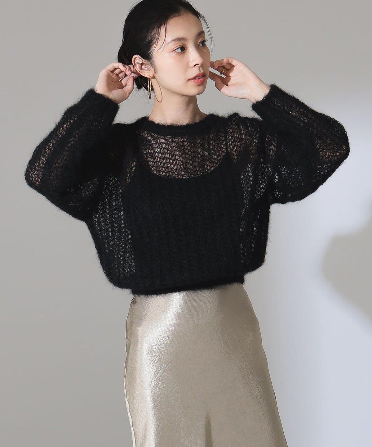 BATONER バトナー / フラッフィ モヘヤ クルーネック ニット トップス WOMEN BLACK 1 BATONER バトナー / フラッフィ モヘヤ クルーネック ニット トップス WOMEN BLACK 1