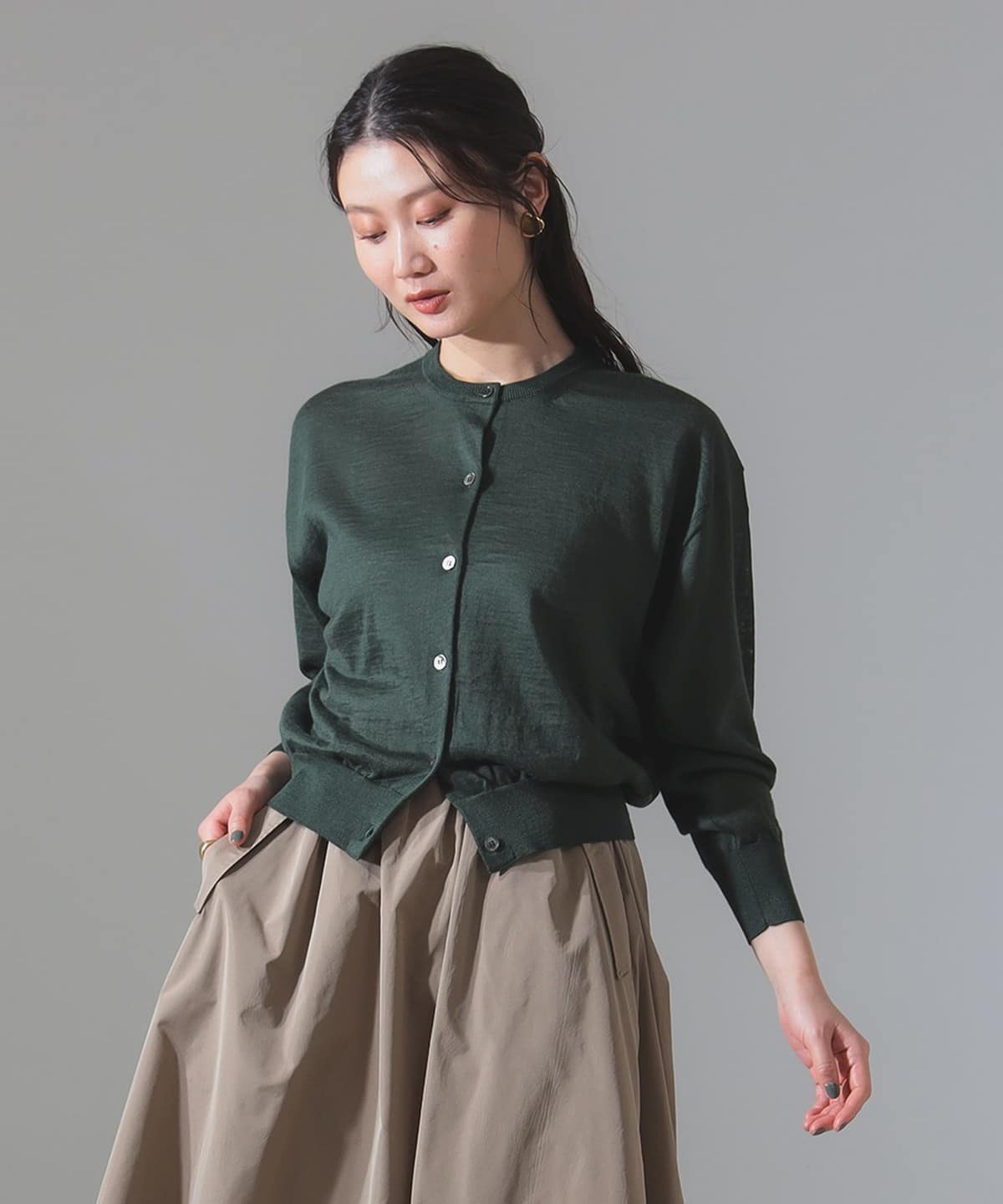 BATONER バトナー / ラミー クルーネック カーディガン トップス WOMEN 別注GREEN 1 BATONER バトナー / ラミー クルーネック カーディガン トップス WOMEN 別注GREEN 1