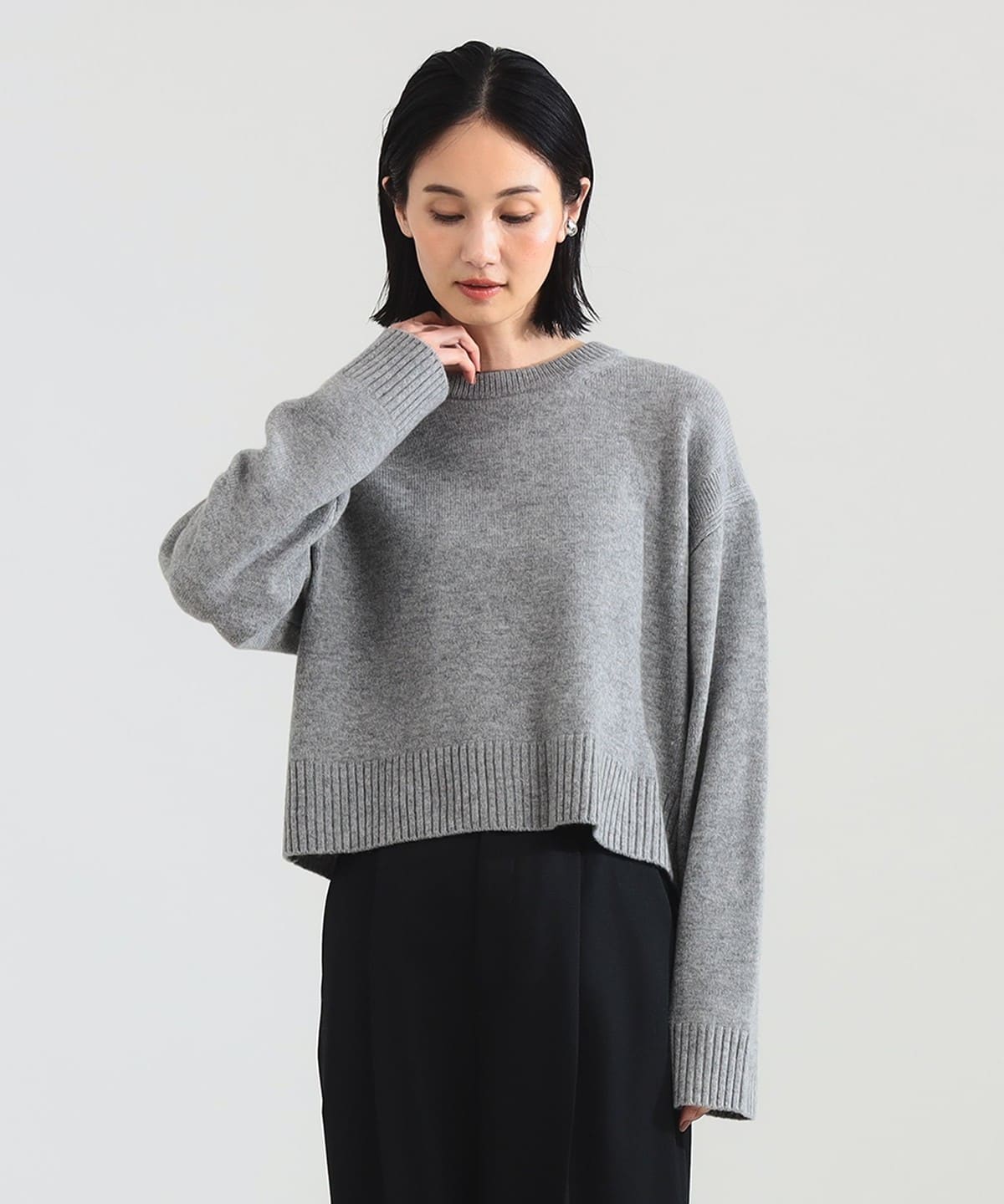7ゲージ ウール クルーネック プルオーバー トップス WOMEN GREY ONE SIZE