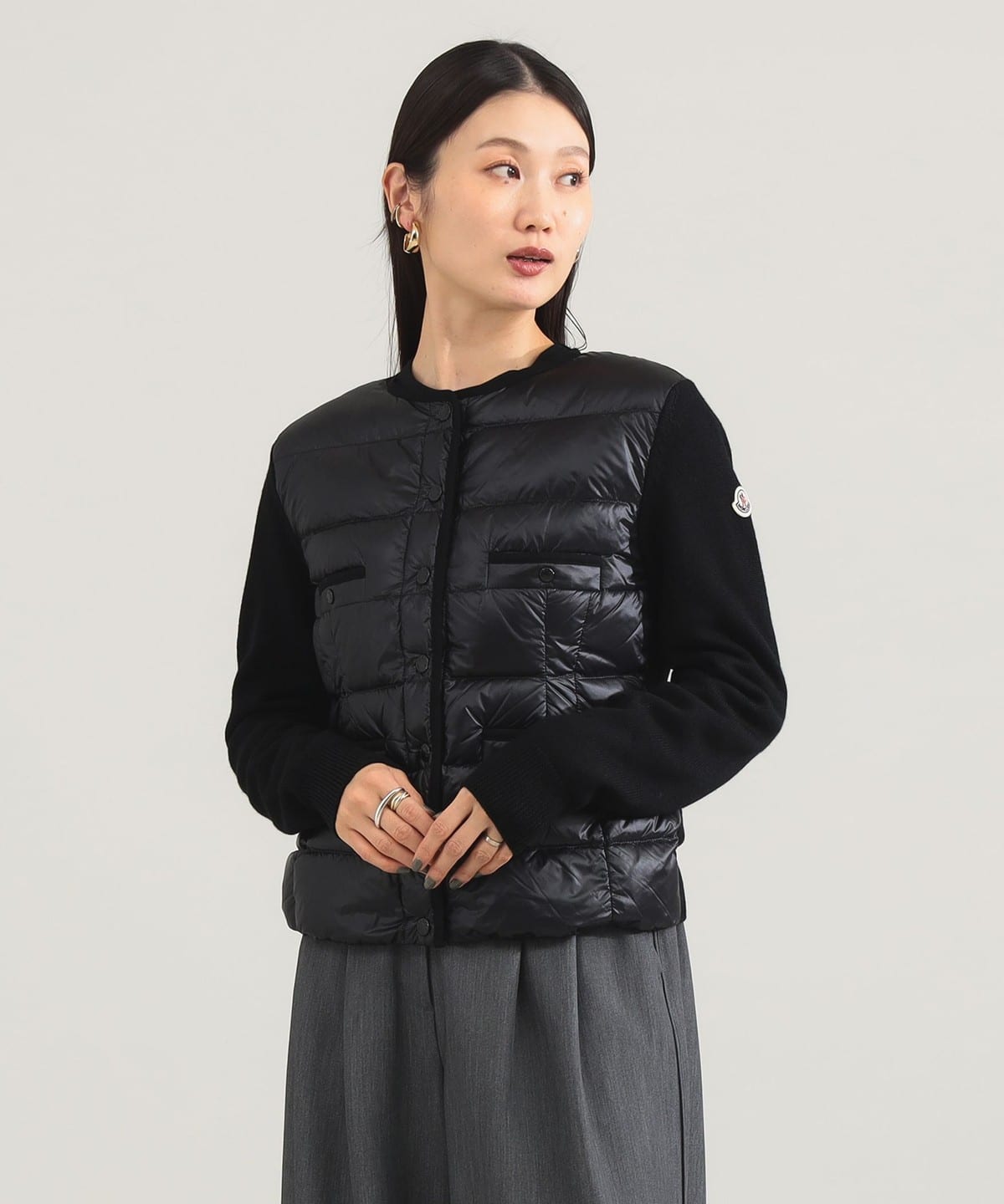 MONCLER モンクレール / スナップ ノーカラー カーディガン トップス WOMEN BLACK S MONCLER モンクレール / スナップ ノーカラー カーディガン トップス WOMEN BLACK S