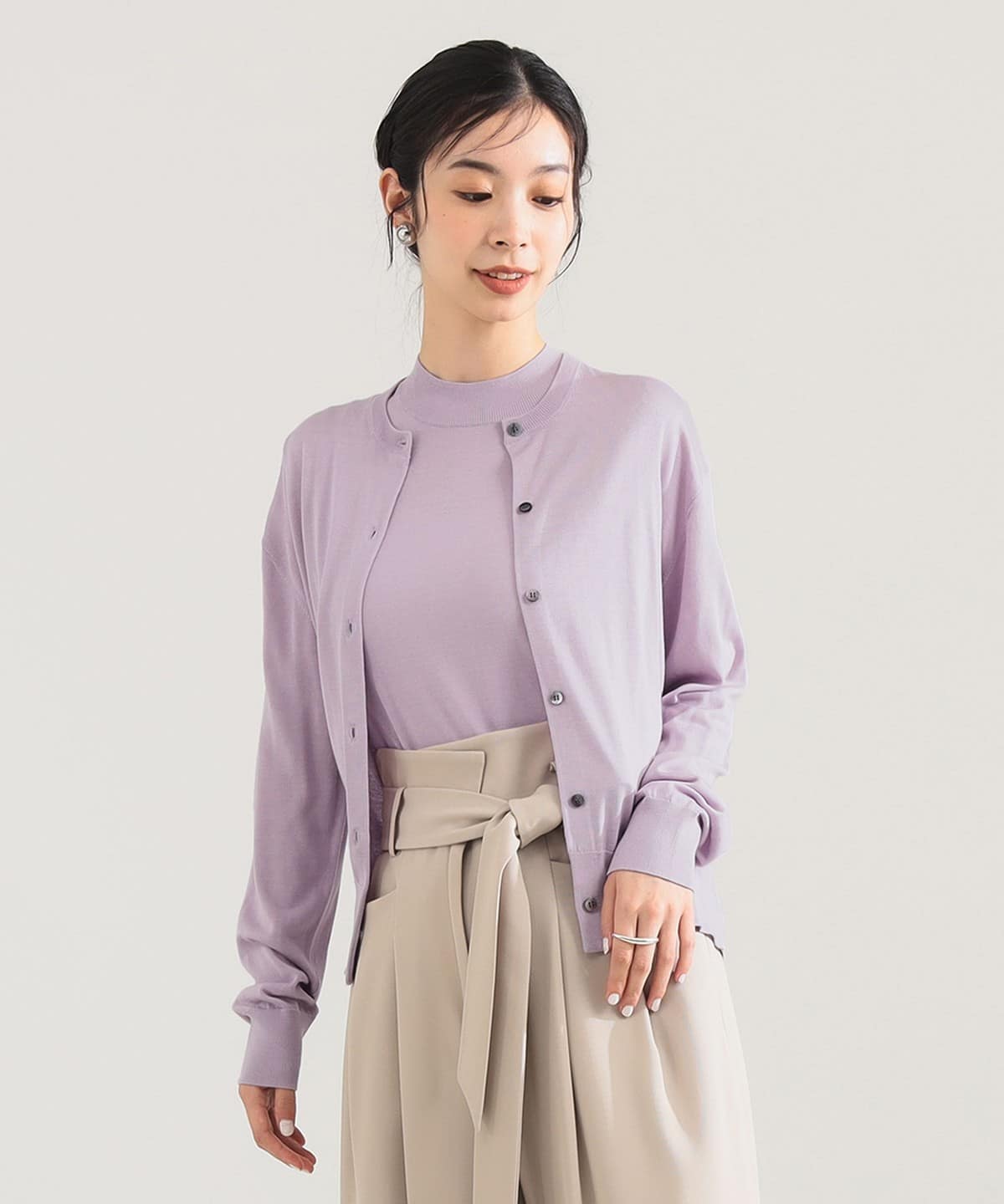 シルク クルーネック カーディガン トップス WOMEN LAVENDER ONE SIZE シルク クルーネック カーディガン トップス WOMEN LAVENDER ONE SIZE