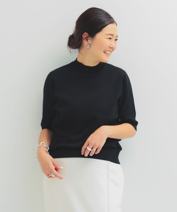 「超美品」デミルクス ビームス シンプルモックネックニット ネイビー Demi-Luxe BEAMS ニット セーター シンプル モックネック .M