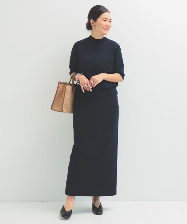 「超美品」デミルクス ビームス シンプルモックネックニット ネイビー 超美品」デミルクス ビームス シンプルモックネックニット ネイビー