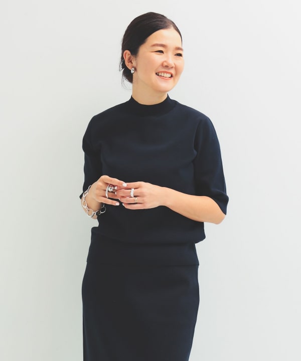 「超美品」デミルクス ビームス シンプルモックネックニット ネイビー 超美品」デミルクス ビームス シンプルモックネックニット