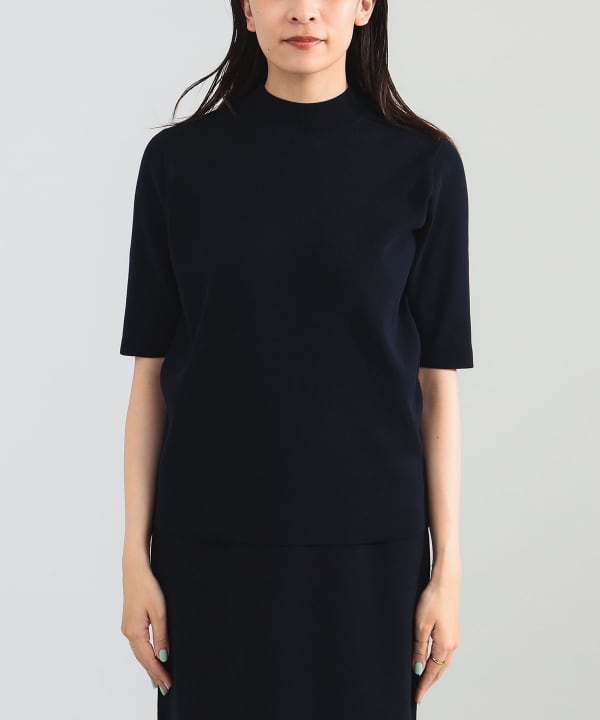 「超美品」デミルクス ビームス シンプルモックネックニット ネイビー Demi-Luxe BEAMS（デミルクス ビームス）シンプル モックネック