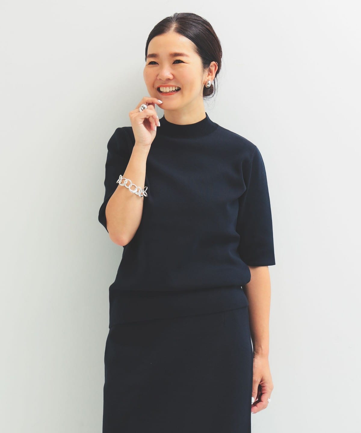 シンプル モックネック ニット .M トップス WOMEN NAVY ONE SIZE シンプル モックネック ニット .M トップス WOMEN NAVY ONE SIZE