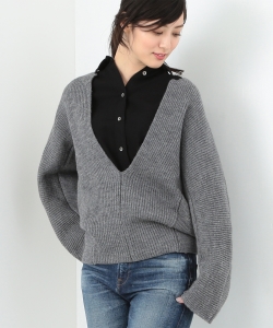 ￥MADISONBLUE / RIB V NECK BIG PULLOVER