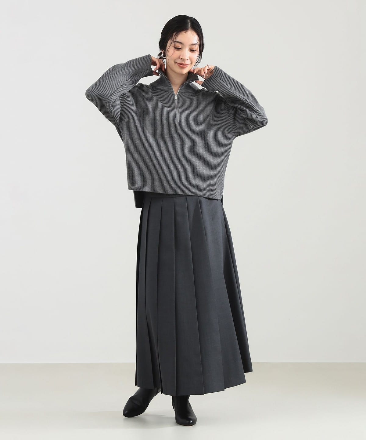 Demi-Luxe BEAMS BATONER / Wool Rib Half-Zip Knit (Tops, Demi-Luxe