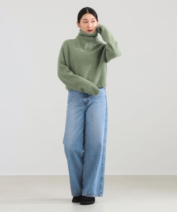 【美品】バトナー タートルネック カシミヤ混 フォックス ブルー Sサイズ BATONER (バトナー) CASHMERE FOX UNIQUE TURTLE NECK / カシミア