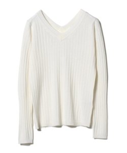three dots / リブ Vネック ロングスリーブ
