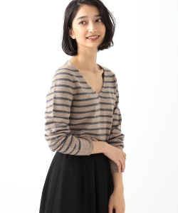 YURI PARK / ボーダー Vネックロングスリーブニット