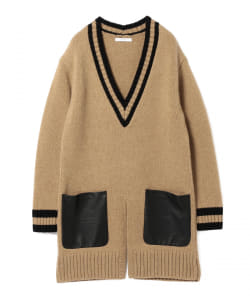 CINOH / Vネック レザーポケット ニット