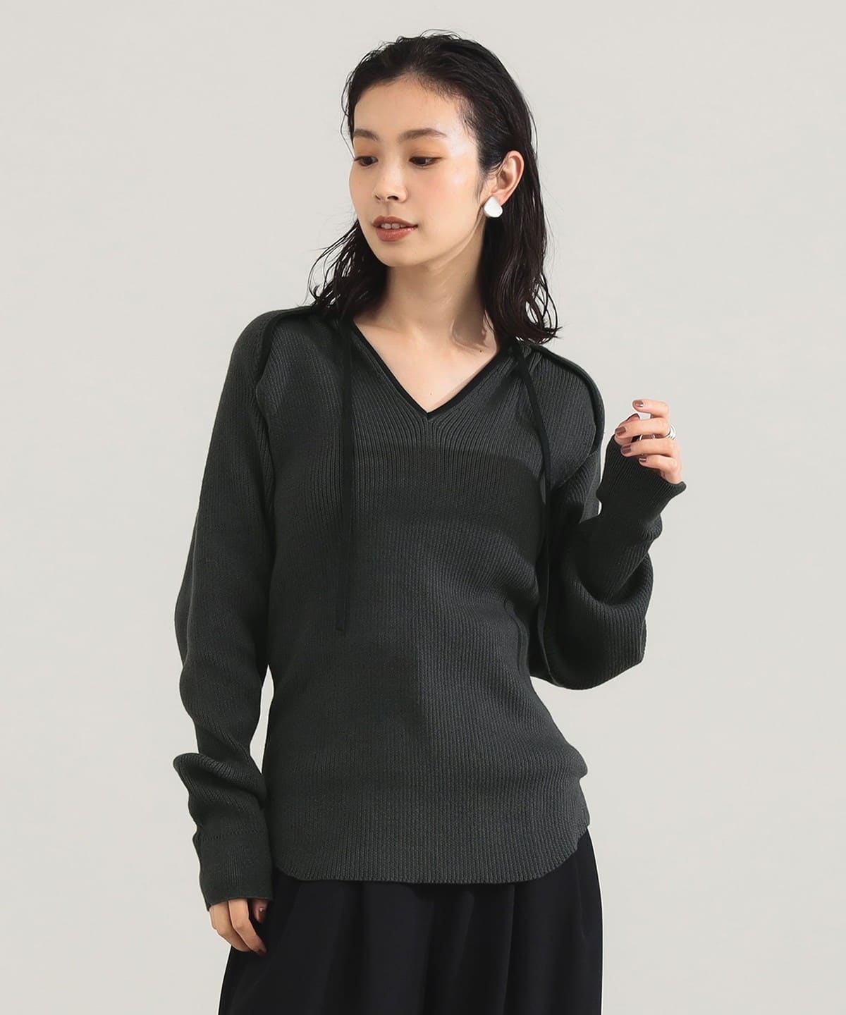 TAN / リブ オープンスリーブ ニット トップス WOMEN STEELGREY 1