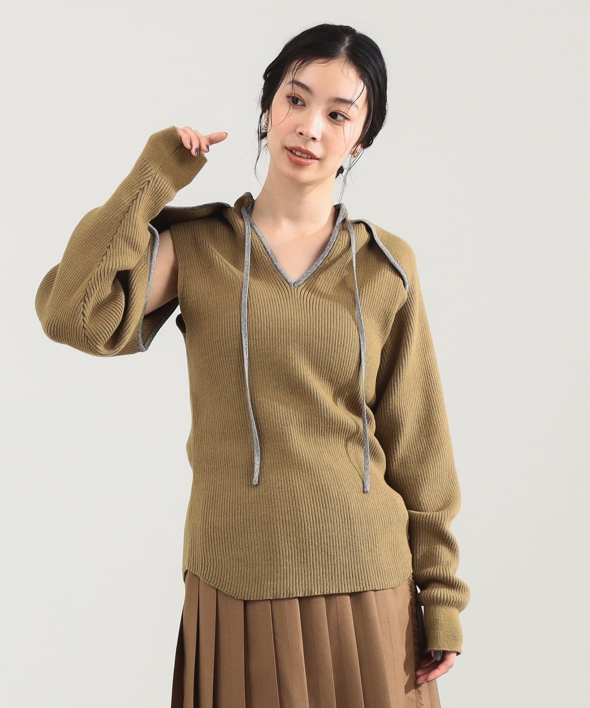 TAN / リブ オープンスリーブ ニット トップス WOMEN CAMEL 1 TAN / リブ オープンスリーブ ニット トップス WOMEN CAMEL 1