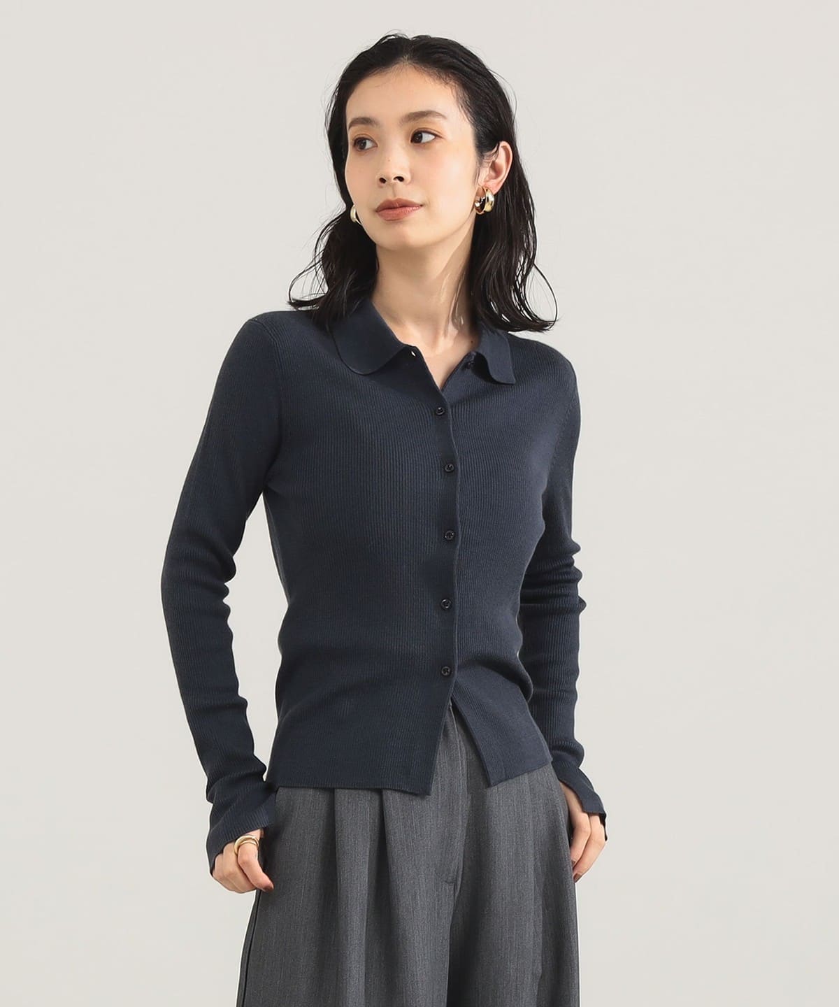 ポリエステル ウール ポロ カーディガン トップス WOMEN GREY ONE SIZE ポリエステル ウール ポロ カーディガン トップス WOMEN GREY ONE SIZE