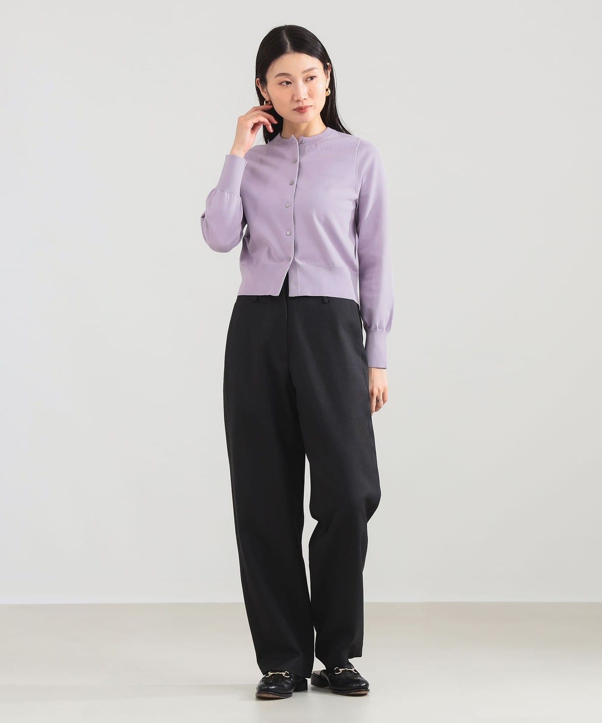 Demi-luxe BEAMS ポリエステルウールポロカーディガン Demi-Luxe BEAMS（デミルクス ビームス）16ゲージ クルーネック