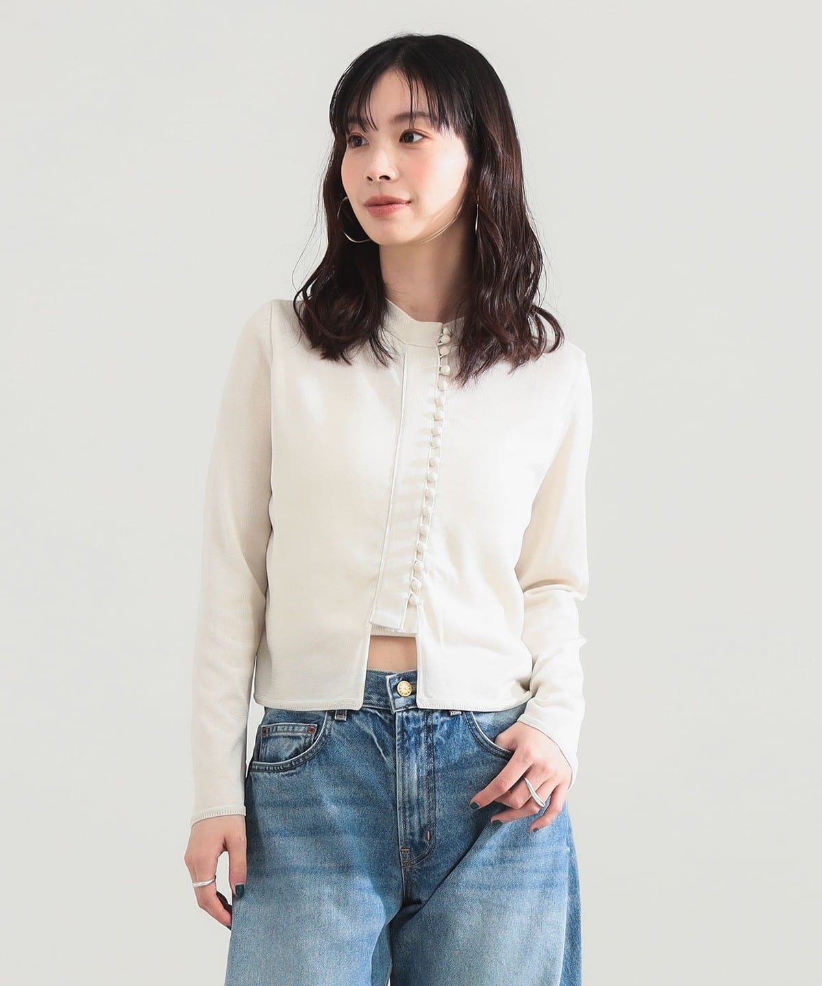 【新品・完売品】デミルクスビームス イタリア素材 ギザコットン リブカーディガン Demi-Luxe BEAMS（デミルクス ビームス）TAN / クルミボタン