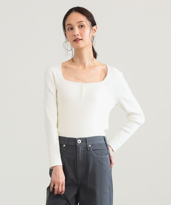 試着のみ Demi-Luxe BEAMS リブヘンリーネックプルオーバートップス Demi-Luxe BEAMS（デミルクス ビームス）16ゲージ コットン ヘンリー