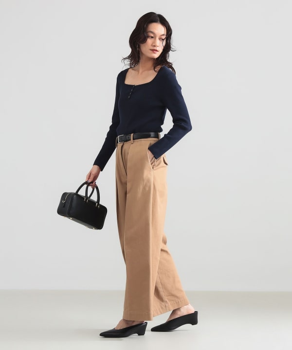 試着のみ Demi-Luxe BEAMS リブヘンリーネックプルオーバートップス Demi-Luxe BEAMS（デミルクス ビームス）16ゲージ コットン ヘンリー