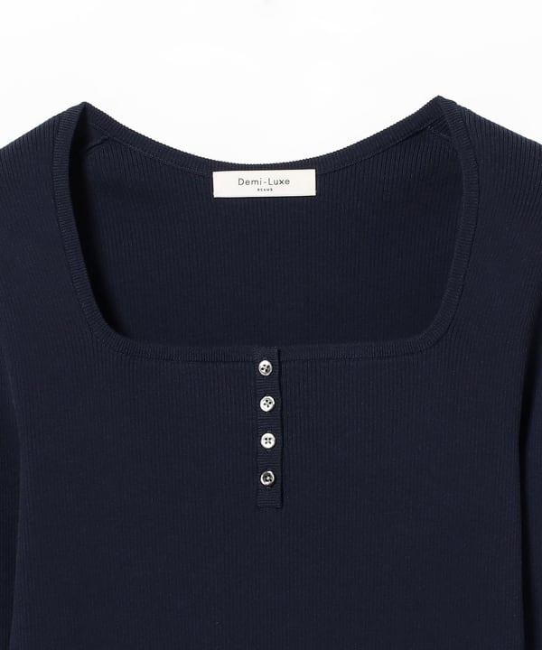 試着のみ Demi-Luxe BEAMS リブヘンリーネックプルオーバートップス Demi-Luxe BEAMS（デミルクス ビームス）16ゲージ コットン ヘンリー