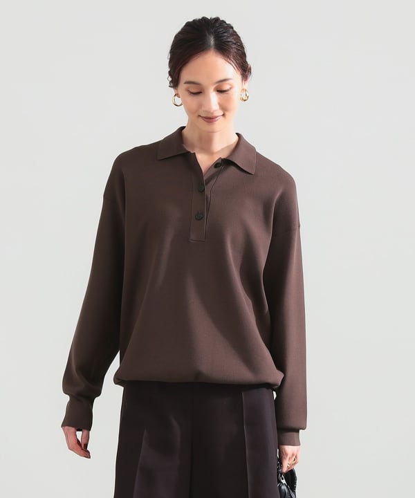 Demi-Luxe BEAMS Demi-Luxe BEAMS-gauge smooth polo knit (tops