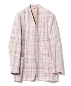AURALEE / LINEN SILK CHECK NO COLLAR JACKET