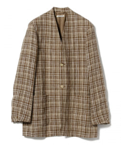 AURALEE / LINEN SILK CHECK NO COLLAR JACKET